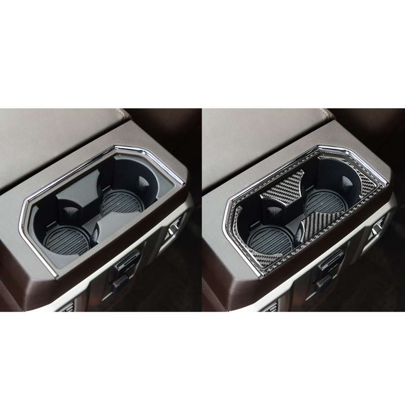 Car Carbon Fiber Rear Water Cup Holder Frame Decorative Sticker for Ford F150 2017-2020, Left and Ri