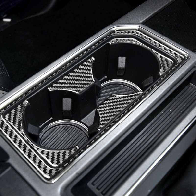 Car Carbon Fiber Front Water Cup Holder Frame Decorative Sticker for Ford F150 2017-2020, Right Driv