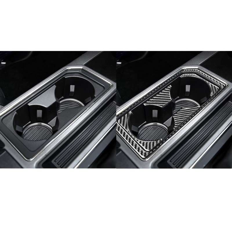 Car Carbon Fiber Front Water Cup Holder Frame Decorative Sticker for Ford F150 2017-2020, Right Driv