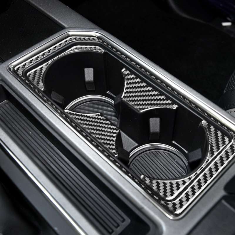 Car Carbon Fiber Front Water Cup Holder Frame Decorative Sticker for Ford F150 2017-2020, Left Drive