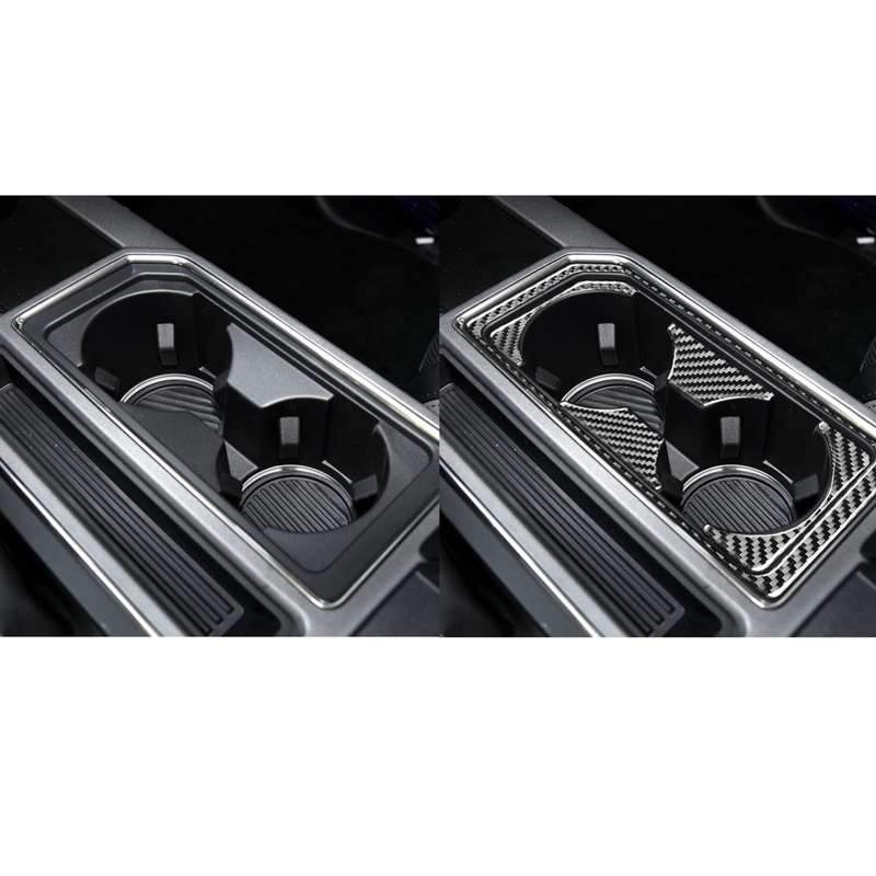 Car Carbon Fiber Front Water Cup Holder Frame Decorative Sticker for Ford F150 2017-2020, Left Drive
