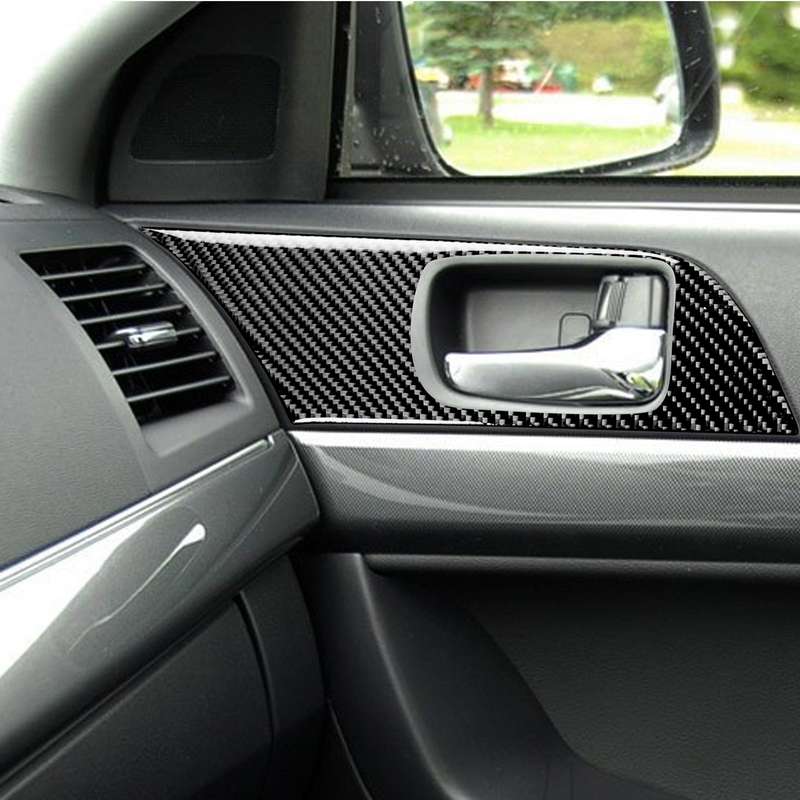 2 PCS Car Carbon Fiber Door Handle Panel Decorative Sticker for Mitsubishi Lancer EVO 2008-2015, Lef