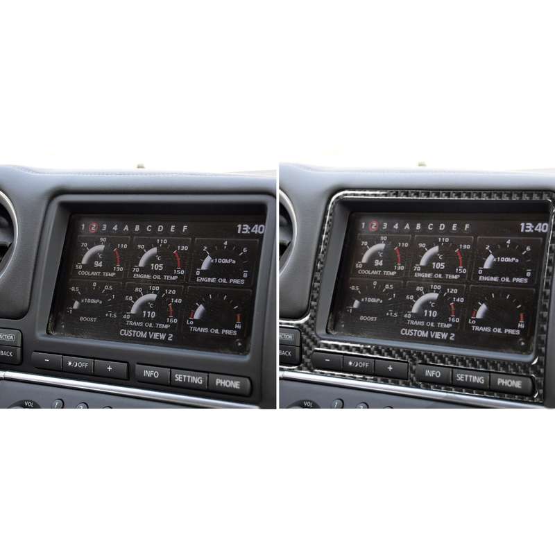 Car Carbon Fiber Navigation Display Frame Decorative Sticker for Nissan GTR R35 2008-2016, Left Driv