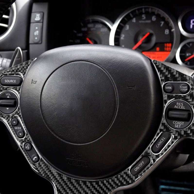Car Carbon Fiber Steering Wheel Buttons Decorative Sticker for Nissan GTR R35 2008-2016, Left and Ri