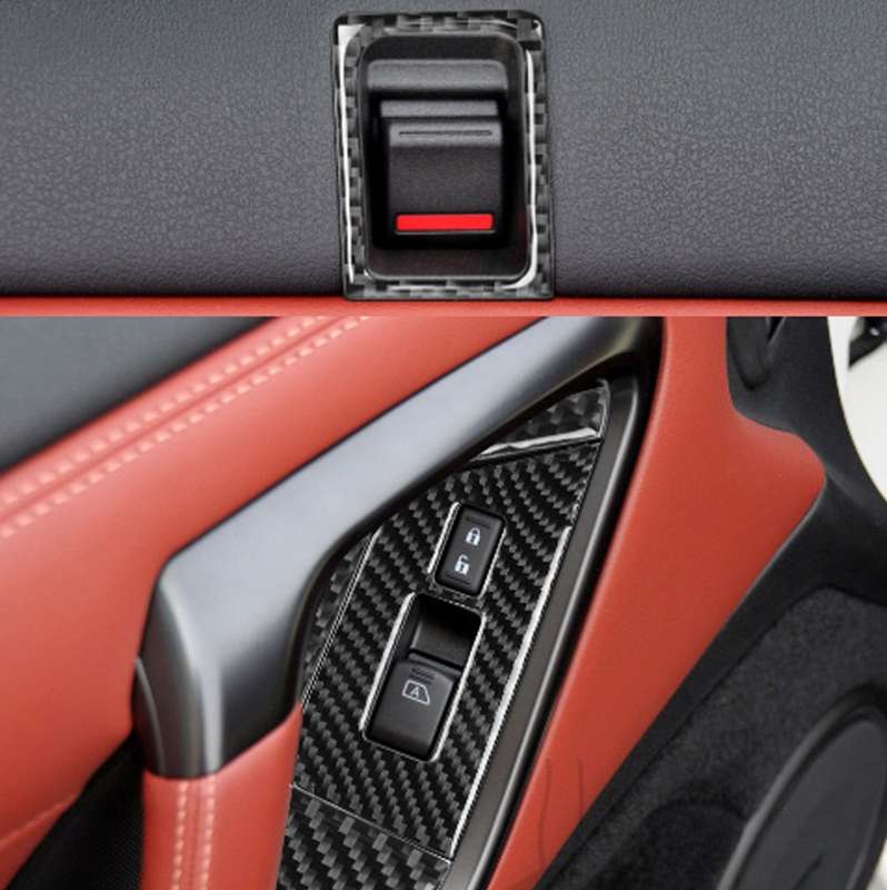 6 PCS Car Carbon Fiber Window Lift Button Door Lock Decorative Sticker for Nissan GTR R35 2008-2016,