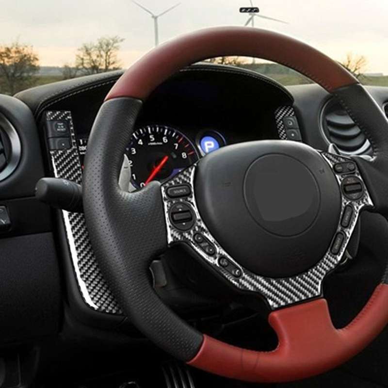 3 PCS Car Carbon Fiber Dashboard Steering Wheel Buttons Decorative Sticker for Nissan GTR R35 2008-2