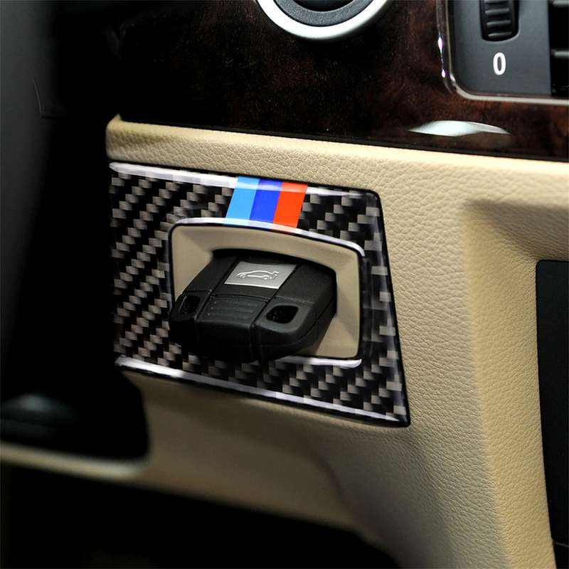 Three Color Carbon Fiber Car Left Driving Ignition Switch Decorative Sticker for BMW E90 / E92 2005-