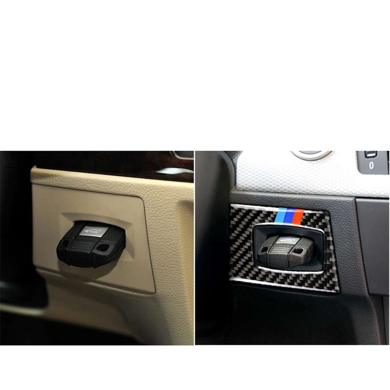 Three Color Carbon Fiber Car Left Driving Ignition Switch Decorative Sticker for BMW E90 / E92 2005-