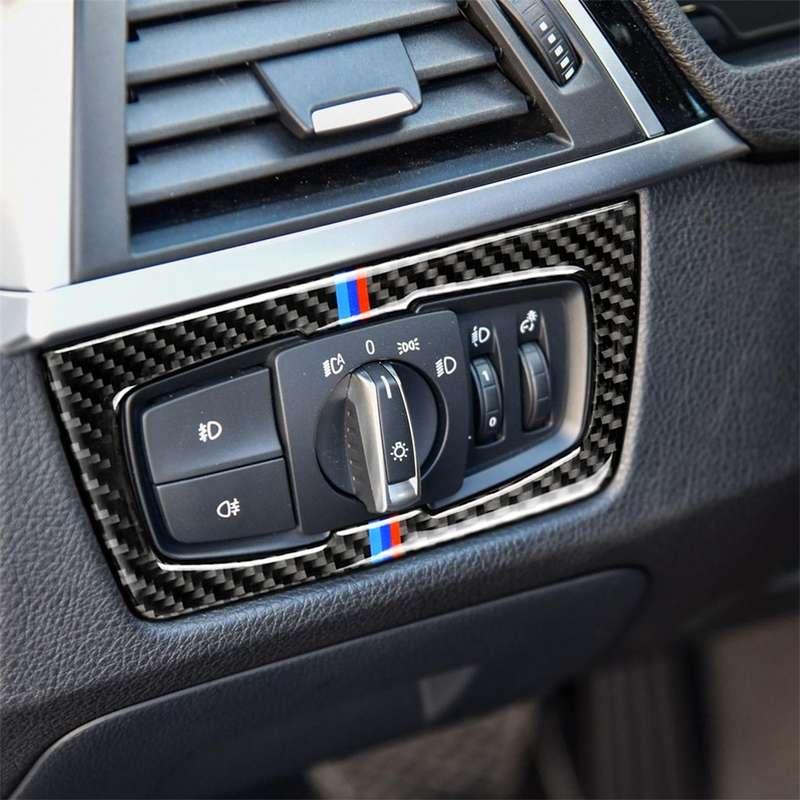 Three Color Carbon Fiber Car Headlight Switch Decorative Sticker for BMW F30 2013-2017 / F34 2013-20
