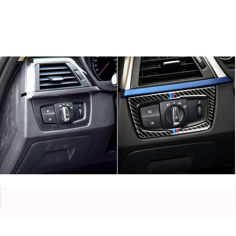 Three Color Carbon Fiber Car Headlight Switch Decorative Sticker for BMW F30 2013-2017 / F34 2013-20