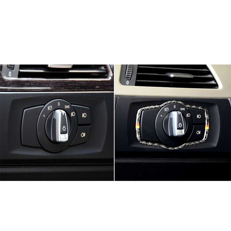 Yellow Red Color Carbon Fiber Car Headlight Switch Decorative Sticker for BMW E90 / E92 / E93 2005-2