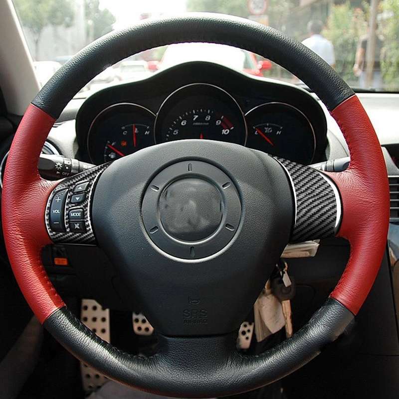 4 PCS Car Carbon Fiber Steering Wheel Decorative Sticker for Mazda RX8 2004-2008, Left and Right Dri
