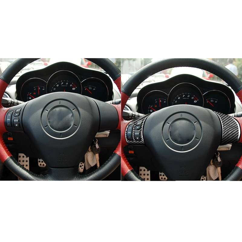 4 PCS Car Carbon Fiber Steering Wheel Decorative Sticker for Mazda RX8 2004-2008, Left and Right Dri