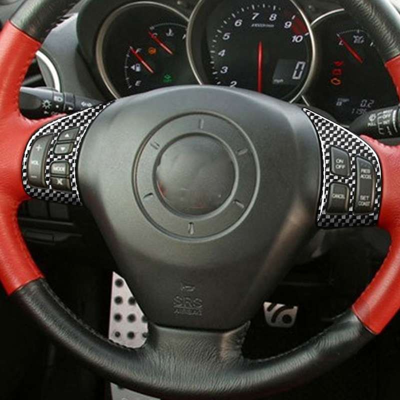 2 PCS Car Carbon Fiber Steering Wheel Decorative Sticker for Mazda RX8 2004-2008, Left and Right Dri