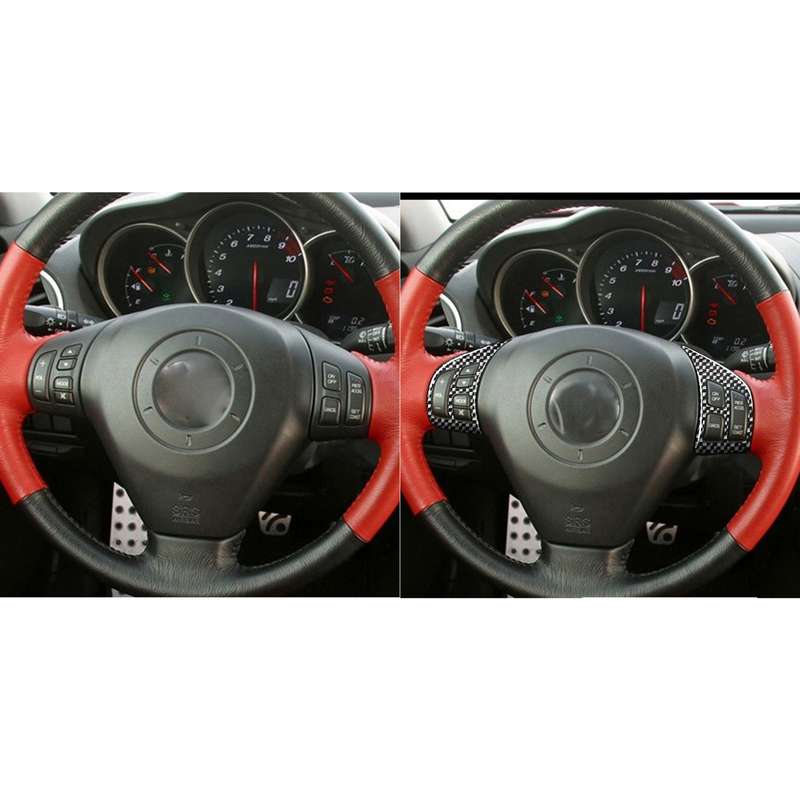 2 PCS Car Carbon Fiber Steering Wheel Decorative Sticker for Mazda RX8 2004-2008, Left and Right Dri