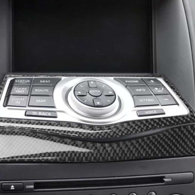 2 in 1 Car Carbon Fiber Multimedia Navigation Buttons Frame Decorative Sticker for Nissan 370Z Z34 2