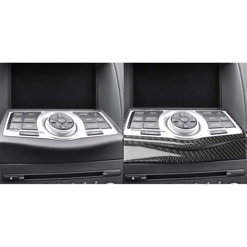 2 in 1 Car Carbon Fiber Multimedia Navigation Buttons Frame Decorative Sticker for Nissan 370Z Z34 2
