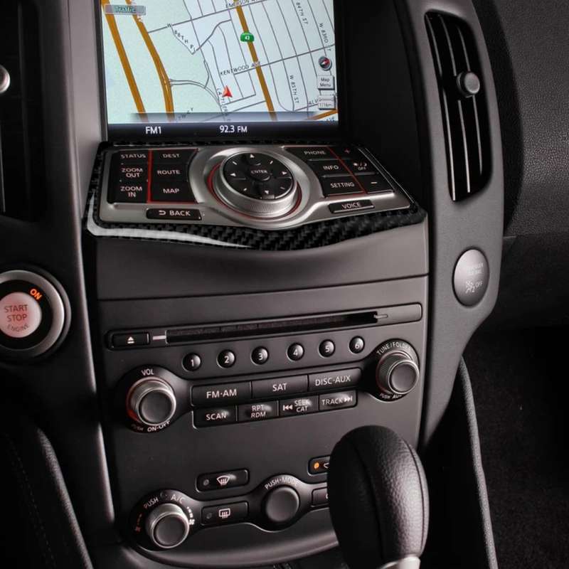 Car Carbon Fiber Multimedia Navigation Buttons Panel Decorative Sticker for Nissan 370Z Z34 2009-, L
