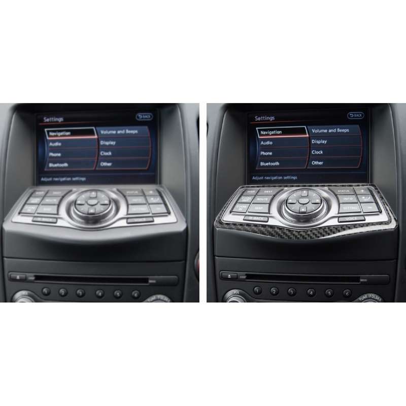 Car Carbon Fiber Multimedia Navigation Buttons Panel Decorative Sticker for Nissan 370Z Z34 2009-, L