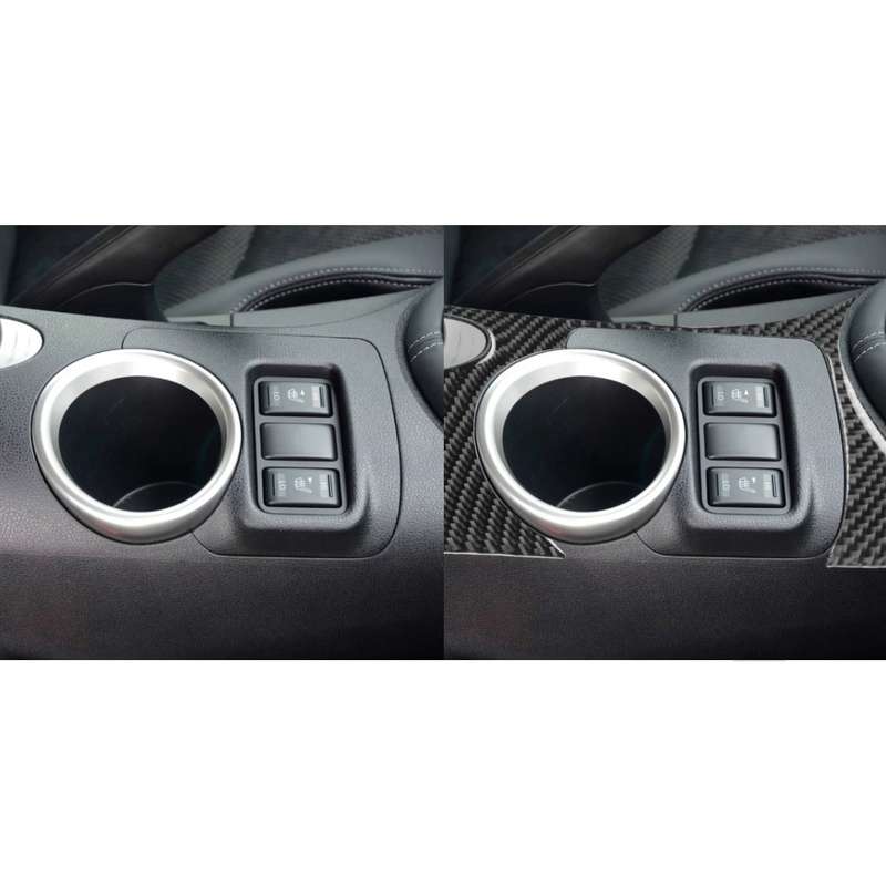 Car Carbon Fiber Cup Holder Panel Decorative Sticker for Nissan 370Z Z34 2009-, Left and Right Drive