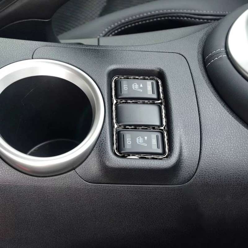 Car Carbon Fiber Central Control Heating Button Frame Decorative Sticker for Nissan 370Z Z34 2009-,