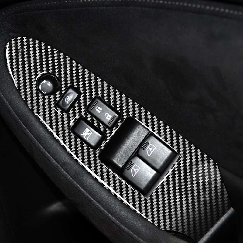 Car Carbon Fiber Main Driving Side Door Lift Control Decorative Sticker for Nissan 370Z Z34 2009-, R