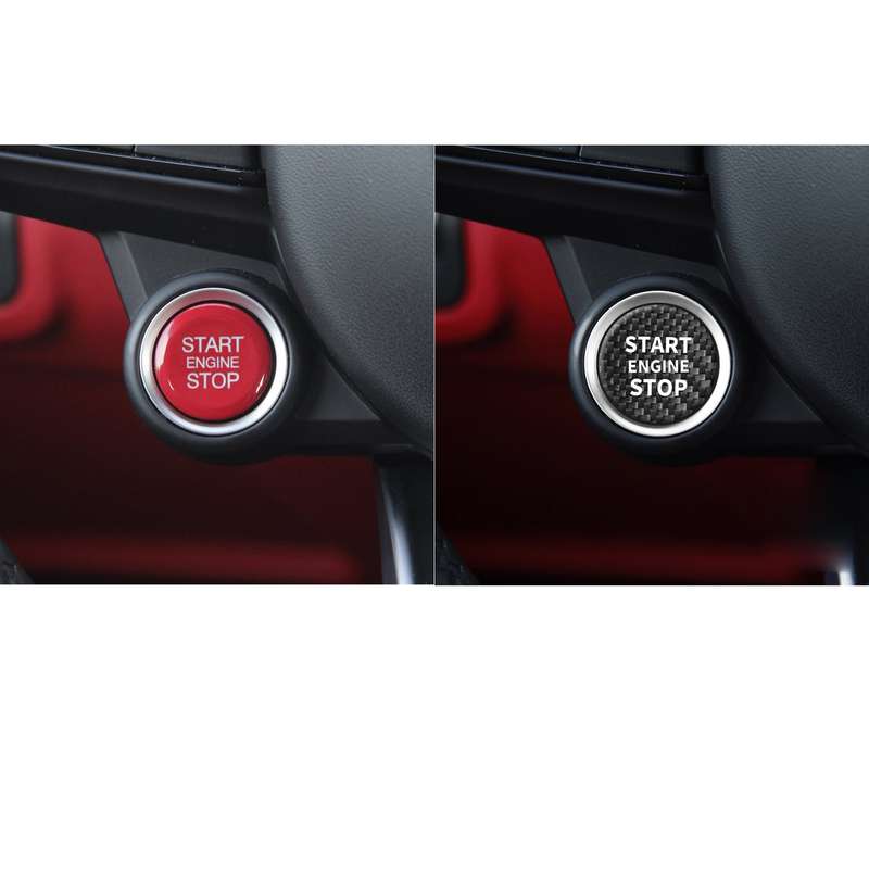 Car Carbon Fiber Engine Start Button Decorative Cover Trim for Alfa Romeo Giulia (Black)