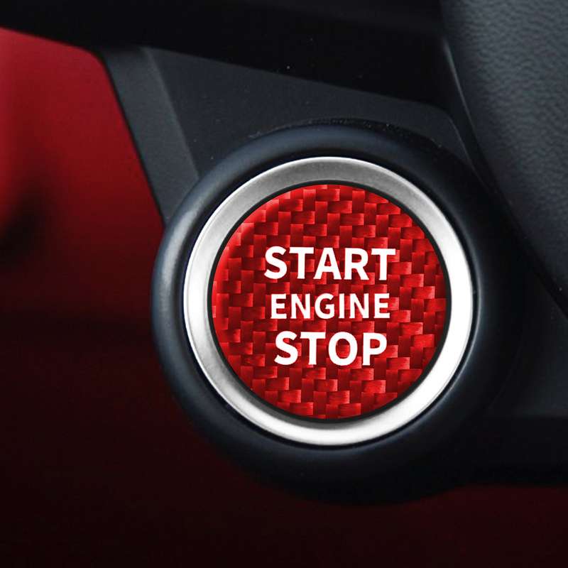 Car Carbon Fiber Engine Start Button Decorative Cover Trim for Alfa Romeo Giulia (Black)