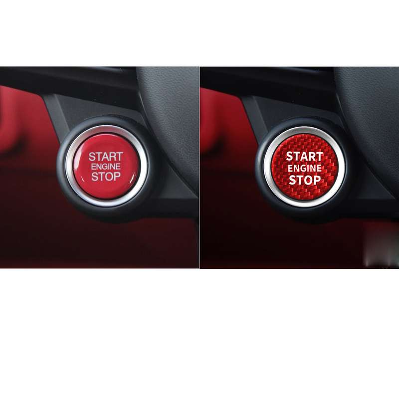Car Carbon Fiber Engine Start Button Decorative Cover Trim for Alfa Romeo Giulia (Black)