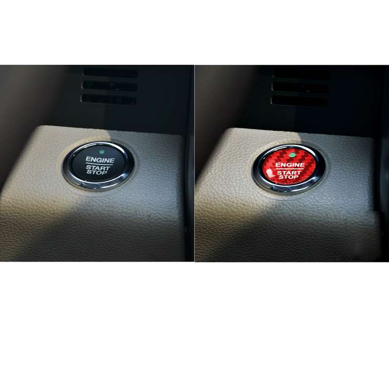 Car Carbon Fiber Engine Start Button Decorative Cover Trim for Ford Focus 2019 (Black)