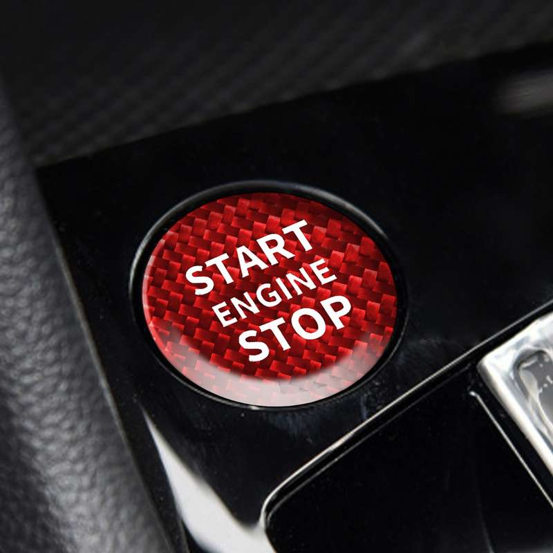 Car Carbon Fiber Engine Start Button Decorative Cover Trim for Volkswagen Tiguan L 2017-2019 (Black)