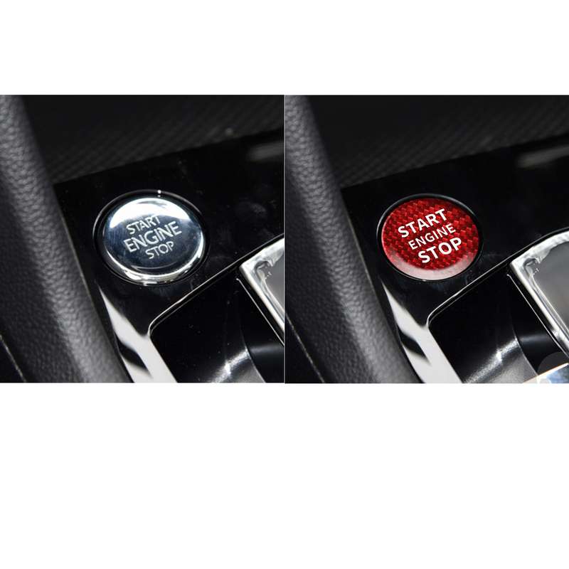 Car Carbon Fiber Engine Start Button Decorative Cover Trim for Volkswagen Tiguan L 2017-2019 (Black)