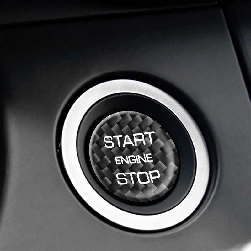 Car Carbon Fiber Engine Start Button Decorative Cover Trim for Land Rover Discovery 2016-2019 (Black