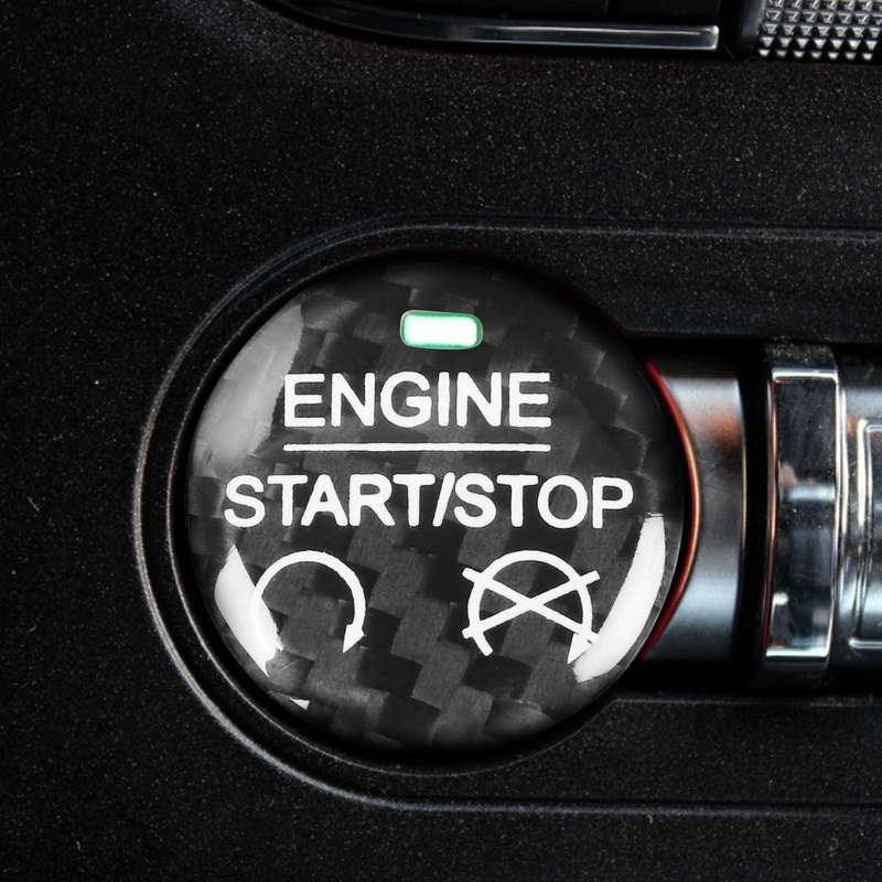 Car Carbon Fiber Engine Start Button Decorative Cover Trim for Ford Mustang 2015-2019 (Black)