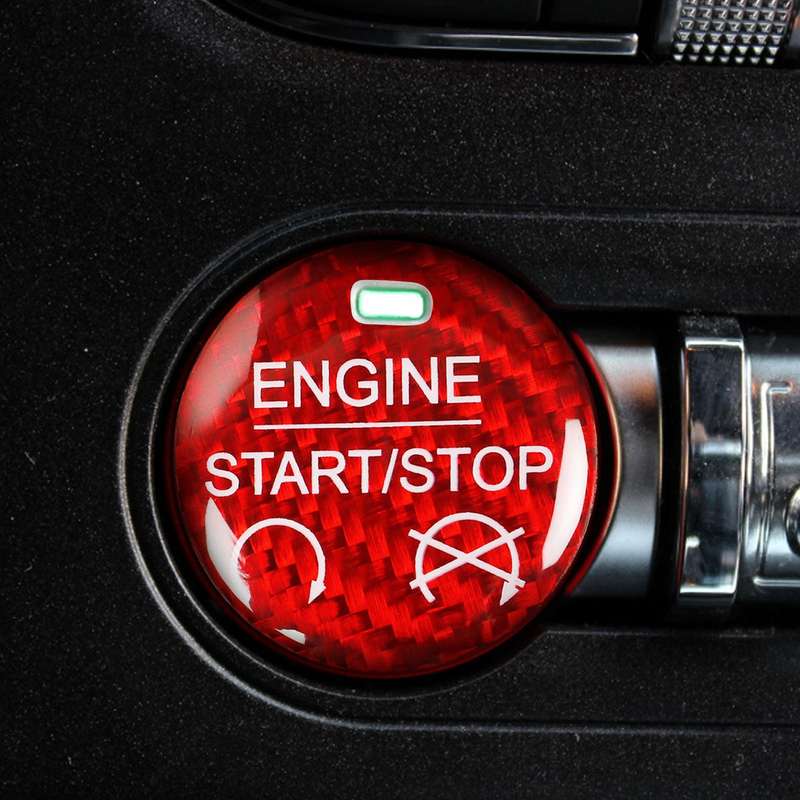 Car Carbon Fiber Engine Start Button Decorative Cover Trim for Ford Mustang 2015-2019 (Black)