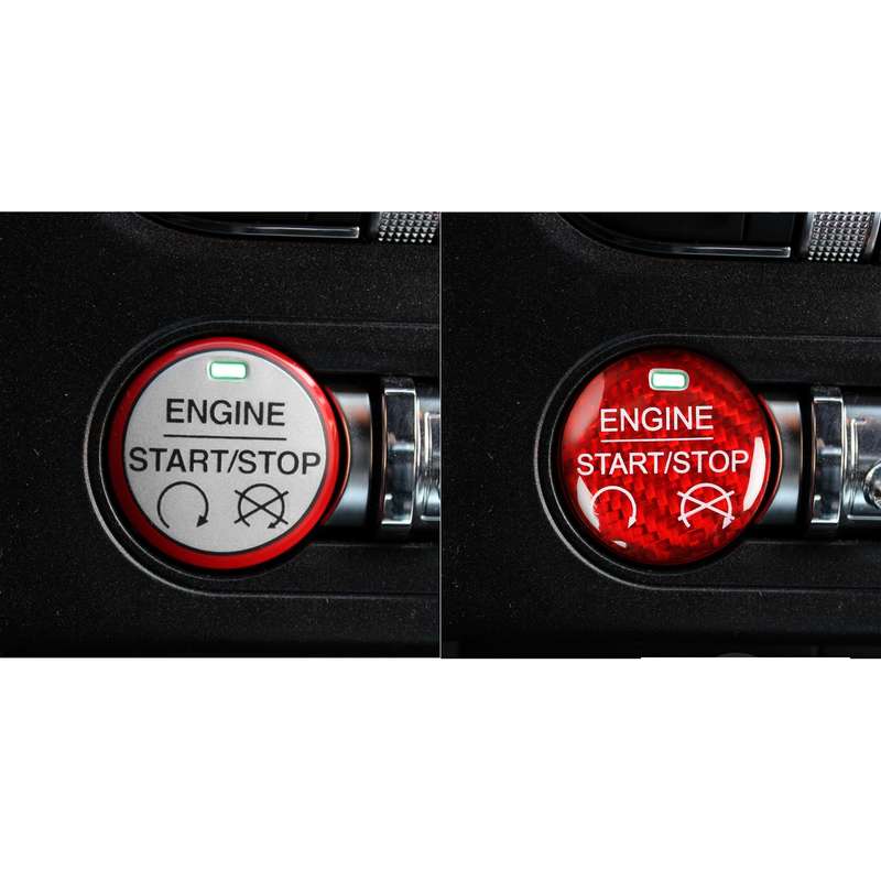 Car Carbon Fiber Engine Start Button Decorative Cover Trim for Ford Mustang 2015-2019 (Black)