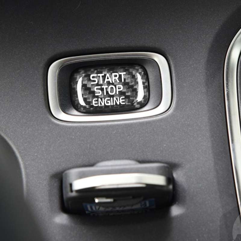 Car Carbon Fiber Engine Start Button Decorative Cover Trim for Volvo V40 2013-2019 (Black)