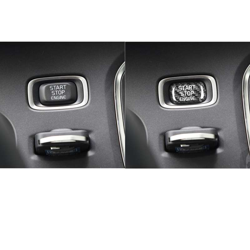 Car Carbon Fiber Engine Start Button Decorative Cover Trim for Volvo V40 2013-2019 (Black)