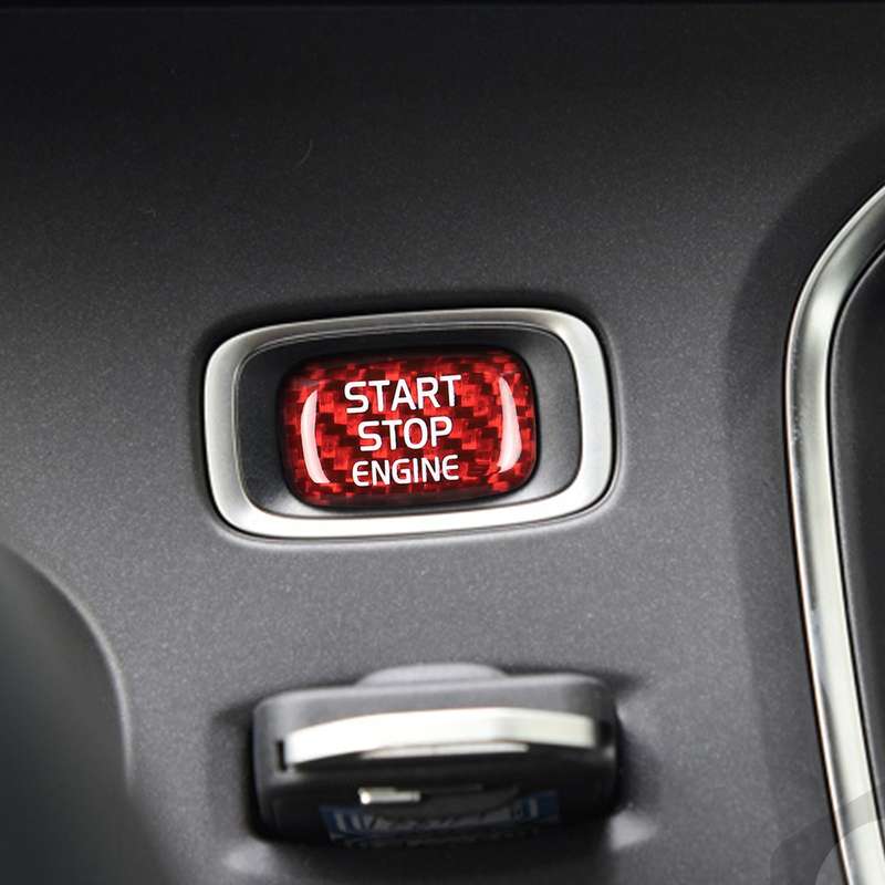 Car Carbon Fiber Engine Start Button Decorative Cover Trim for Volvo V40 2013-2019 (Black)