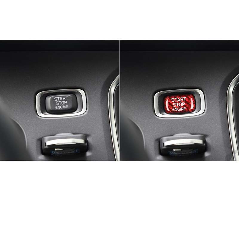 Car Carbon Fiber Engine Start Button Decorative Cover Trim for Volvo V40 2013-2019 (Black)