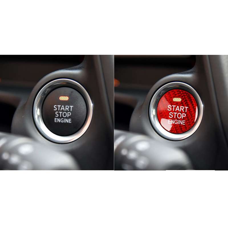 Car Carbon Fiber Engine Start Button Decorative Cover Trim for Mazda CX-8 (Black)