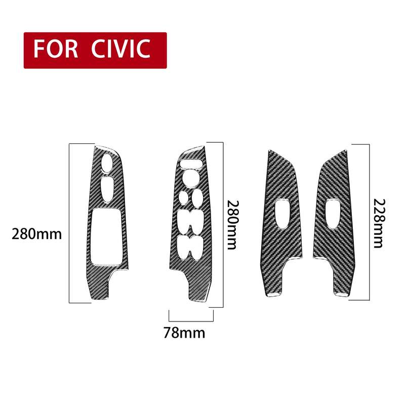 4 in 1 Car Carbon Fiber Glass Lift Panel Decorative Sticker for Honda Civic 8th Generation 2006-2011