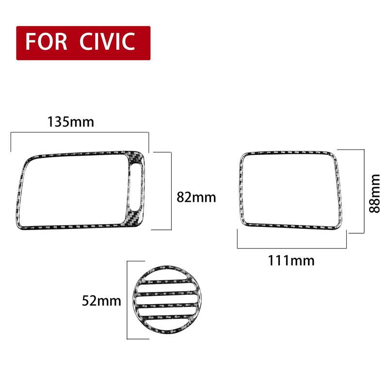 3 in 1 Car Carbon Fiber Front Passenger Seat Air Outlet Decorative Sticker for Honda Civic 8th Gener
