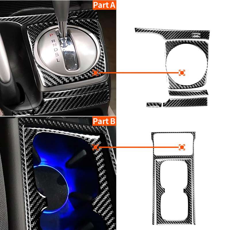 7 in 1 Car Carbon Fiber Manual Gear + Water Cup Holder Decorative Sticker for Honda Civic 8th Genera