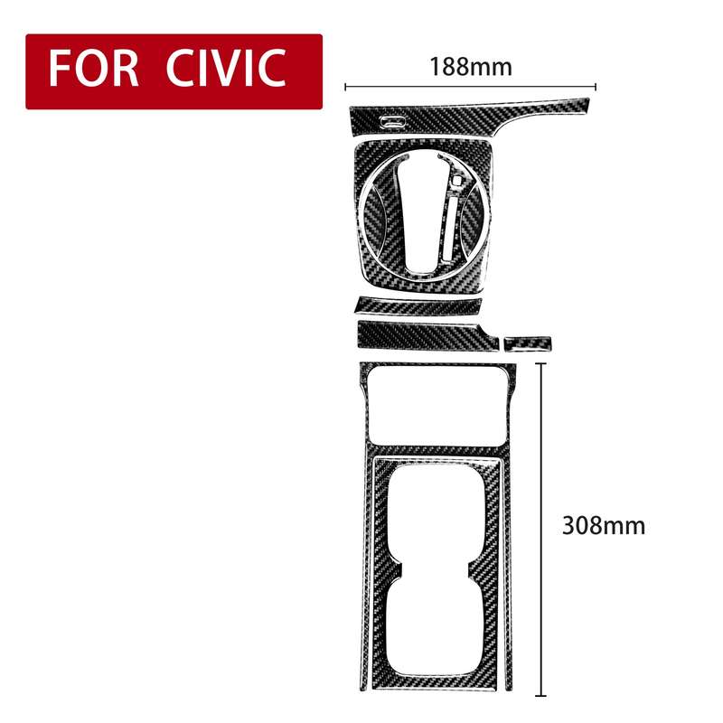 10 in 1 Car Carbon Fiber Automatic Gear + Water Cup Holder Decorative Sticker for Honda Civic 8th Ge