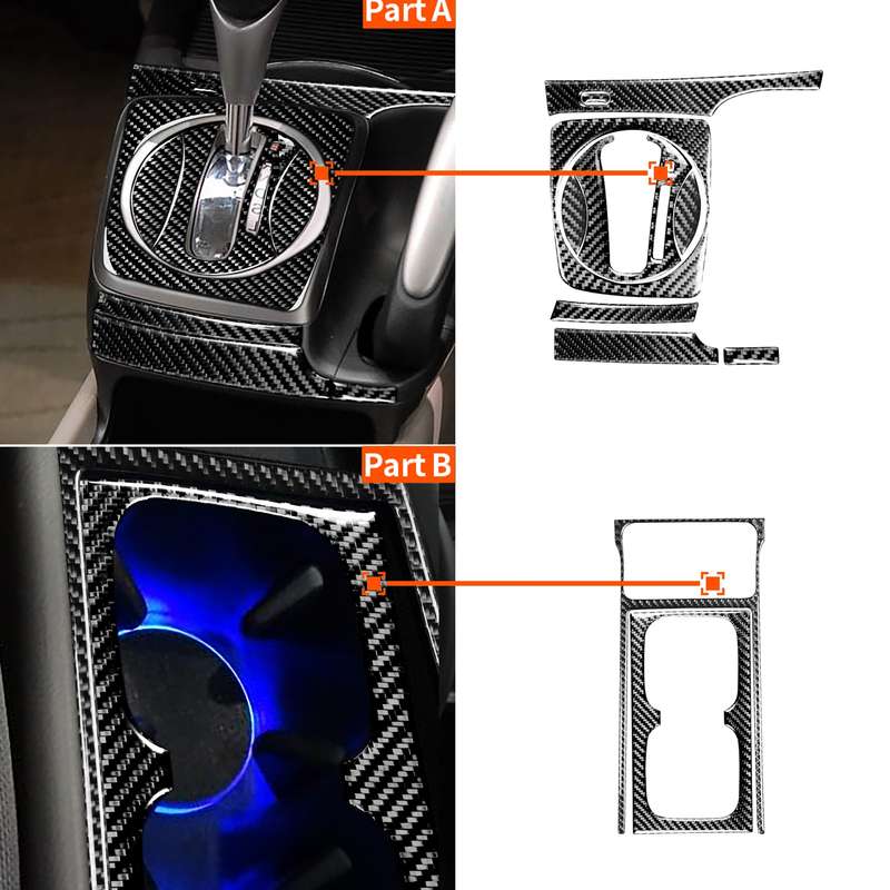 10 in 1 Car Carbon Fiber Automatic Gear + Water Cup Holder Decorative Sticker for Honda Civic 8th Ge
