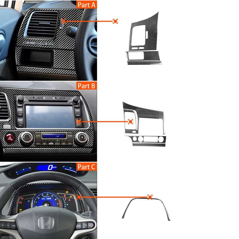 7 in 1 Car Carbon Fiber Instrument Panel Set Decorative Sticker for Honda Civic 8th Generation 2006-