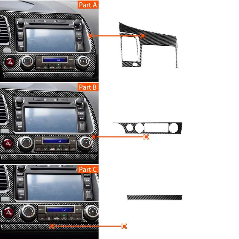 3 in 1 Car Carbon Fiber Central Control Navigation Panel Decorative Sticker for Honda Civic 8th Gene
