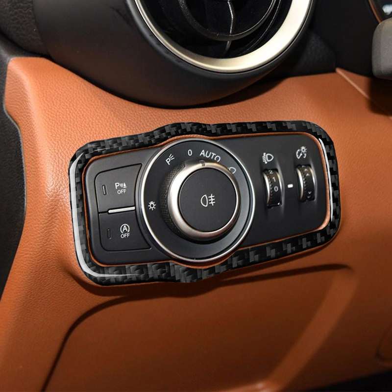 Car Carbon Fiber Headlight Switch Panel Decorative Sticker for Alfa Romeo Giulia 2017-2019, Left Dri
