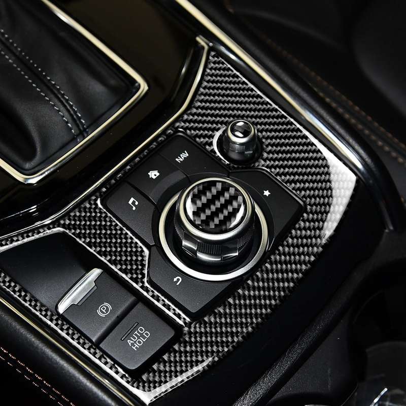 One Set Car Carbon Fiber Central Control Multimedia Knob Decorative Sticker for Mazda 3 / 6 / CX-9 /